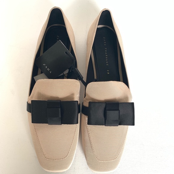 ZARA Nude + Black Bow Fabric Loafers - NEW 6,8,10 - Picture 4 of 5
